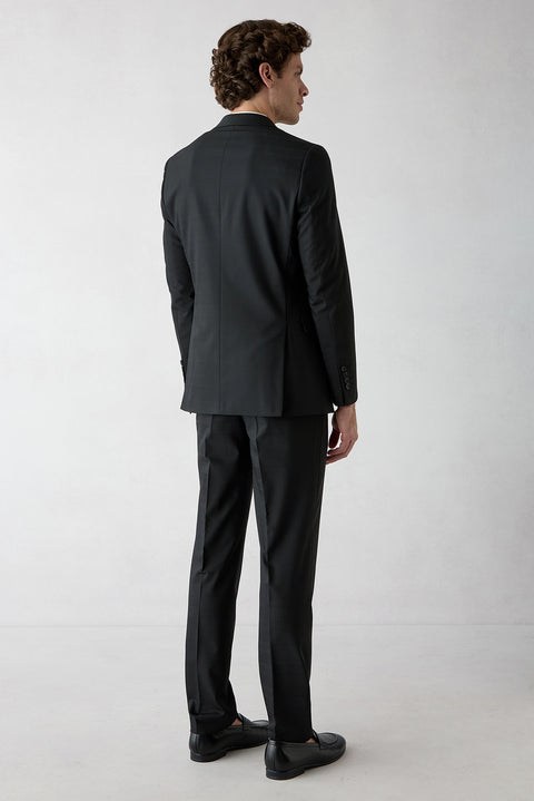 Black 6-Drop Regular Fit Standard Cut Wool Plaid Suit