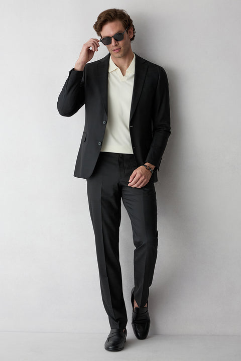 Black 6-Drop Regular Fit Standard Cut Wool Plaid Suit