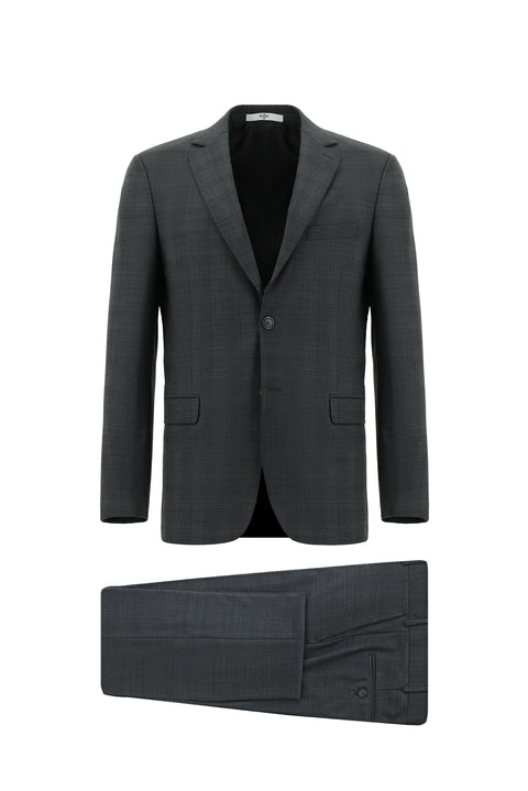 Medium Gray 6 Drop Regular Fit Standard Cut Wool Plaid Suit