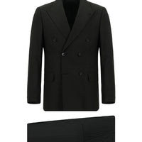 Black 6-Drop Regular Fit Standard Cut Wool Plaid Double-Breasted Suit