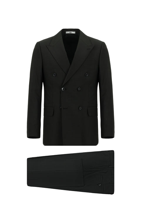 Black 6-Drop Regular Fit Standard Cut Wool Plaid Double-Breasted Suit
