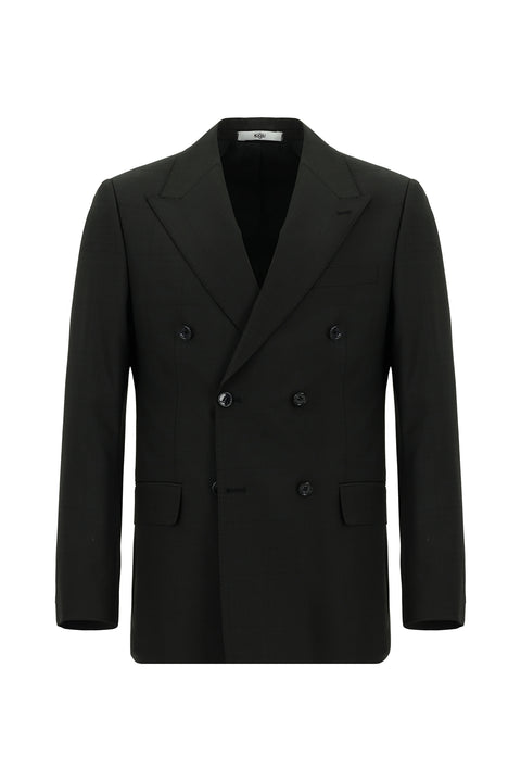 Black 6-Drop Regular Fit Standard Cut Wool Plaid Double-Breasted Suit