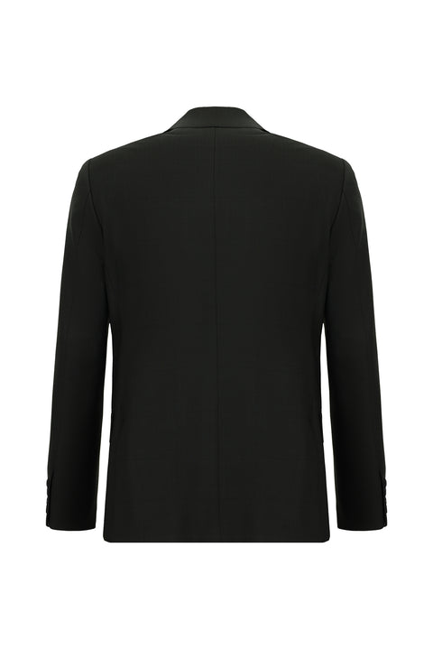 Black 6-Drop Regular Fit Standard Cut Wool Plaid Double-Breasted Suit