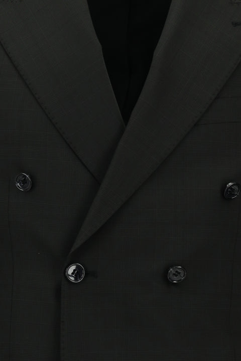 Black 6-Drop Regular Fit Standard Cut Wool Plaid Double-Breasted Suit