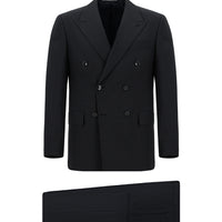 Dark Navy 6 Drop Regular Fit Standard Cut Wool Plaid Double-Breasted Suit