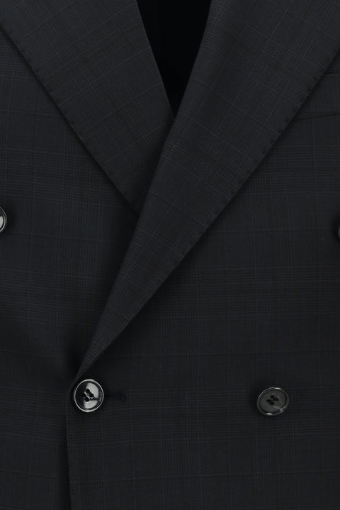 Dark Navy 6 Drop Regular Fit Standard Cut Wool Plaid Double-Breasted Suit