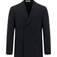 Black 6-Drop Regular Fit Standard Cut Wool Plaid Double-Breasted Suit