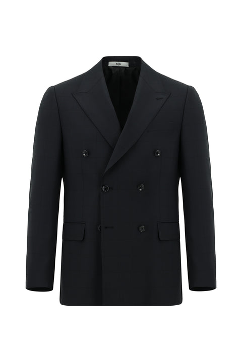 Black 6-Drop Regular Fit Standard Cut Wool Plaid Double-Breasted Suit