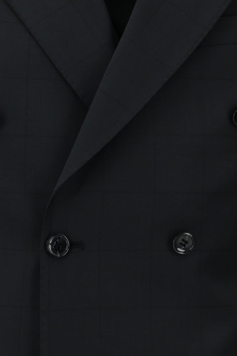 Black 6-Drop Regular Fit Standard Cut Wool Plaid Double-Breasted Suit