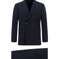 Dark Navy 6 Drop Regular Fit Standard Cut Wool Plaid Double-Breasted Suit