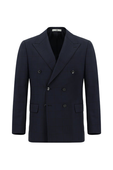 Dark Navy 6 Drop Regular Fit Standard Cut Wool Plaid Double-Breasted Suit