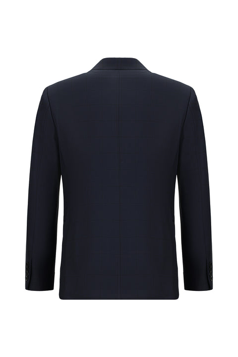Dark Navy 6 Drop Regular Fit Standard Cut Wool Plaid Double-Breasted Suit
