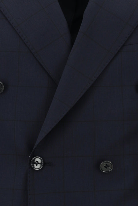 Dark Navy 6 Drop Regular Fit Standard Cut Wool Plaid Double-Breasted Suit