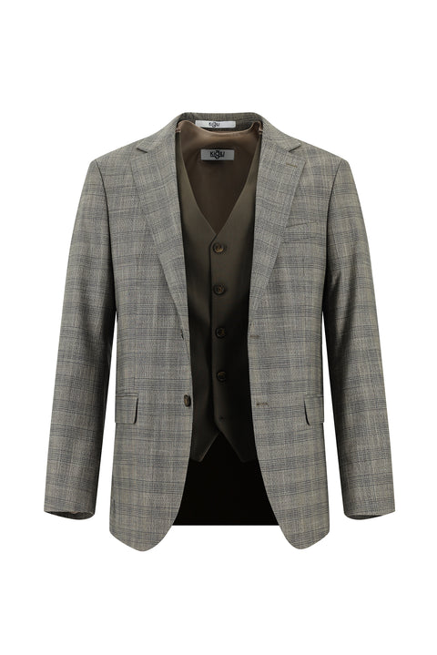 Dark Mink 6 Drop Regular Fit Standard Cut Plaid Suit with Vest