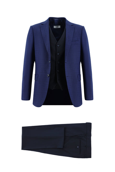Medium Navy Blue 6 Drop Regular Fit Standard Cut Suit with Vest