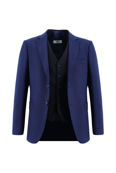 Medium Navy Blue 6 Drop Regular Fit Standard Cut Suit with Vest