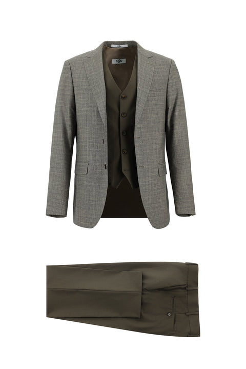 Dark Mink 6 Drop Regular Fit Standard Cut Plaid Suit with Vest
