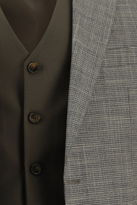 Dark Mink 6 Drop Regular Fit Standard Cut Plaid Suit with Vest