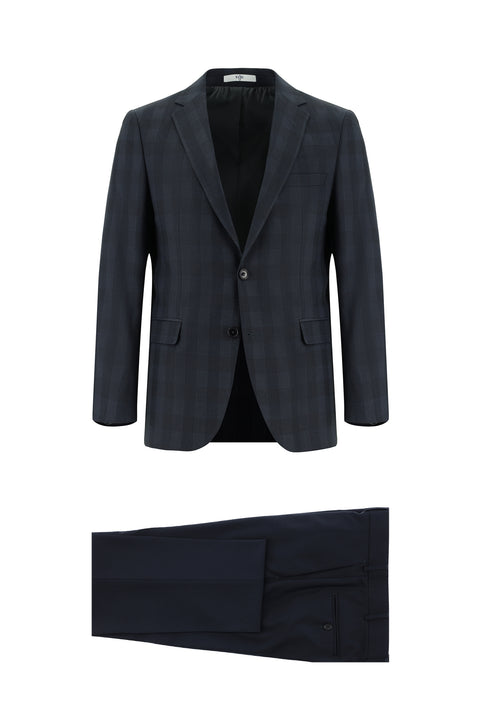 Dark Gray 6-Drop Regular Fit Standard Cut Plaid Suit