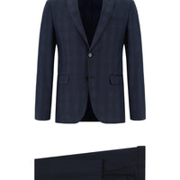 Medium Navy 7 Drop Super Slim Fit Extra Narrow Cut Plaid Suit