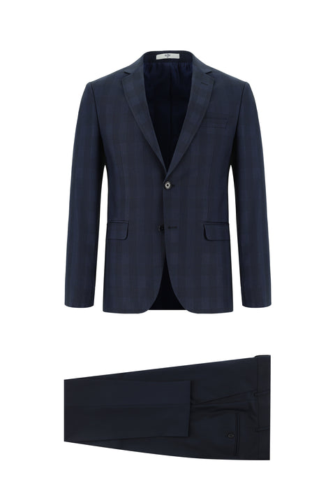 Medium Navy 7 Drop Super Slim Fit Extra Narrow Cut Plaid Suit