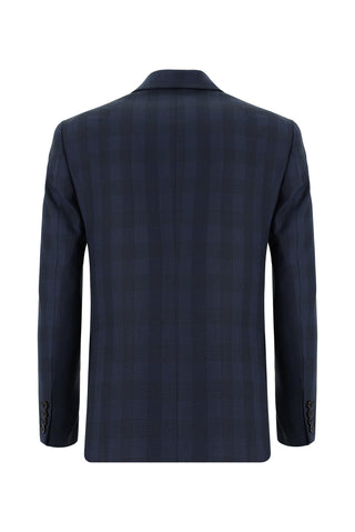  Orta Lacivert 7 Drop Super Slim Fit Eksra Dar Kesim Kombinli Ekose Takım Elbise