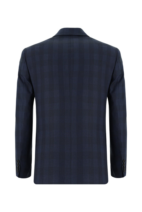 Medium Navy 7 Drop Super Slim Fit Extra Narrow Cut Plaid Suit
