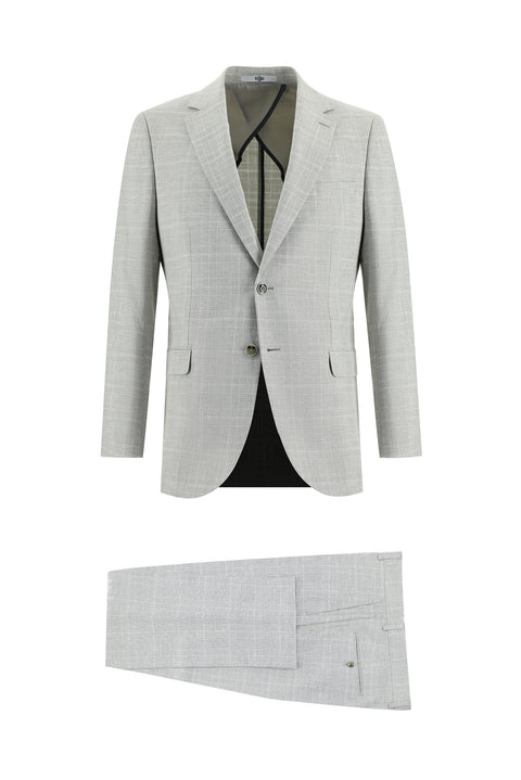 Light Grey 6 Drop Regular Fit Standard Cut Plaid Linen Blend Suit