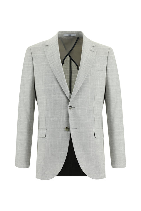 Light Grey 6 Drop Regular Fit Standard Cut Plaid Linen Blend Suit