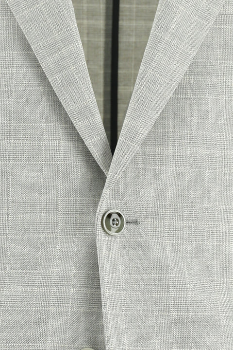 Light Grey 6 Drop Regular Fit Standard Cut Plaid Linen Blend Suit
