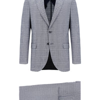 Dark Navy 6 Drop Regular Fit Standard Cut Plaid Linen Blend Suit