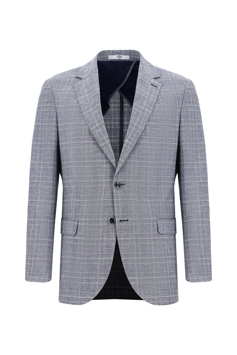 Dark Navy 6 Drop Regular Fit Standard Cut Plaid Linen Blend Suit