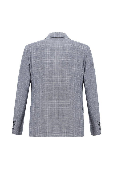 Dark Navy 6 Drop Regular Fit Standard Cut Plaid Linen Blend Suit