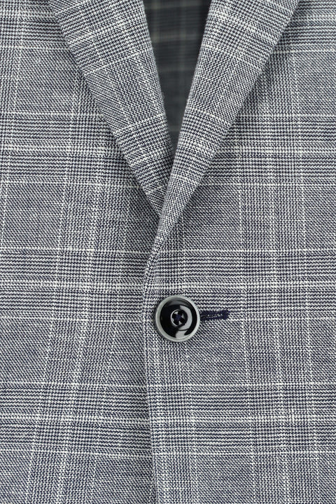 Dark Navy 6 Drop Regular Fit Standard Cut Plaid Linen Blend Suit