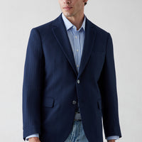 Medium Navy 4 Drop Relaxed Fit Casual Cut Mono Collar Classic Jacket