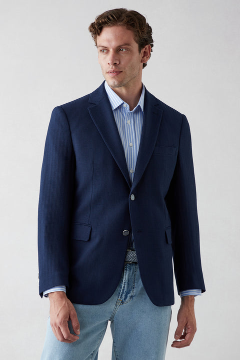 Medium Navy 4 Drop Relaxed Fit Casual Cut Mono Collar Classic Jacket