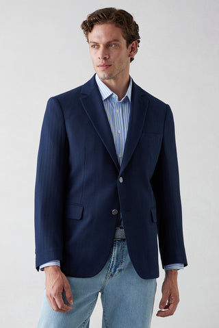  Orta Lacivert 6 Drop Regular Fit Standart Mono Yaka Desenli Blazer Ceket