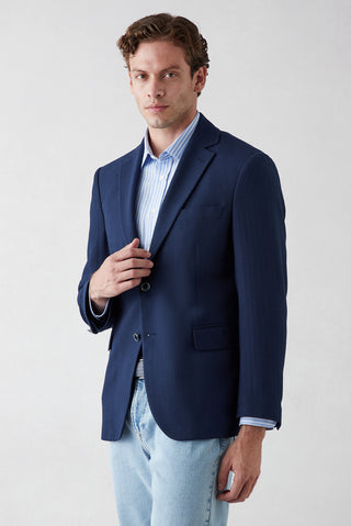  Orta Lacivert 6 Drop Regular Fit Standart Mono Yaka Desenli Blazer Ceket