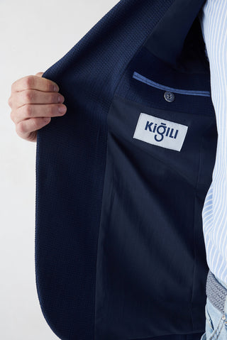  Orta Lacivert 4 Drop Relaxed Fit Rahat Kesim Mono Yaka Desenli Blazer Ceket