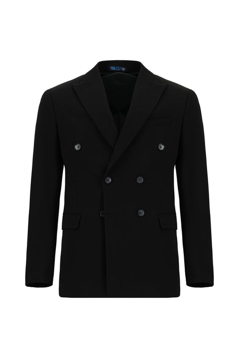 Black 7 Drop Slim Fit Narrow Cut Seasonal Double-Breasted Jacket