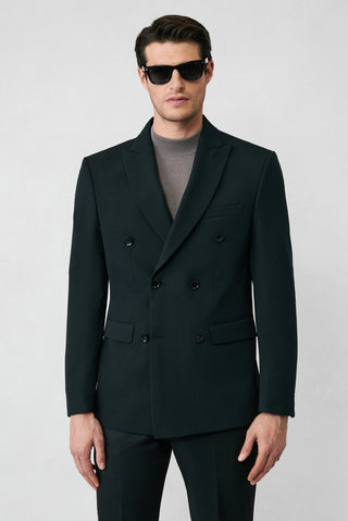  Siyah 7 Drop Slim Fit Dar Kesim Mevsimlik Kruvaze Ceket