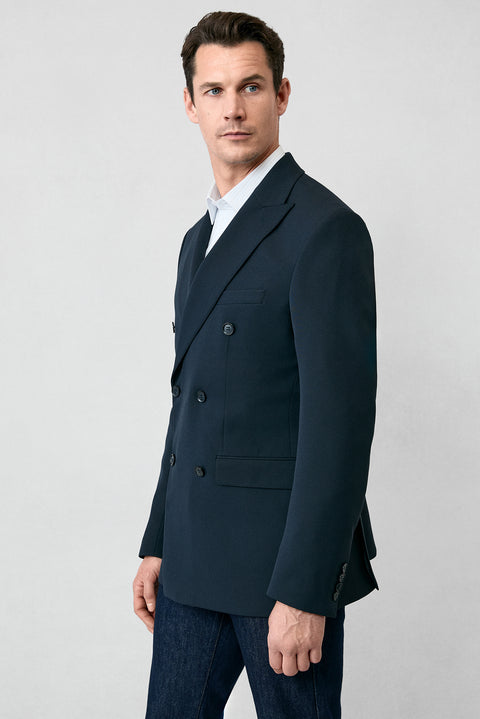 Dark Navy 7 Drop Slim Fit Narrow Cut Seasonal Double-Breasted Jacket
