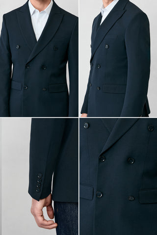  Koyu Lacivert 7 Drop Slim Fit Dar Kesim Mevsimlik Kruvaze Ceket