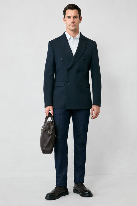 Dark Navy 7 Drop Slim Fit Narrow Cut Seasonal Double-Breasted Jacket