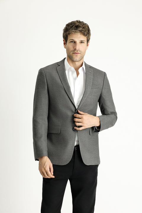 Dark Gray 7 Drop Super Slim Fit Extra Narrow Cut Patterned Blazer Jacket