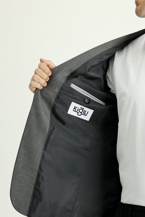 Dark Gray 7 Drop Super Slim Fit Extra Narrow Cut Patterned Blazer Jacket