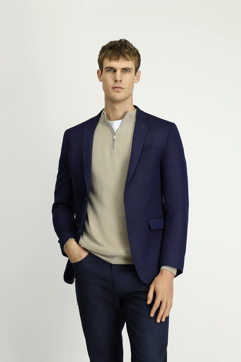 Dark Navy 7 Drop Super Slim Fit Extra Narrow Cut Patterned Blazer Jacket
