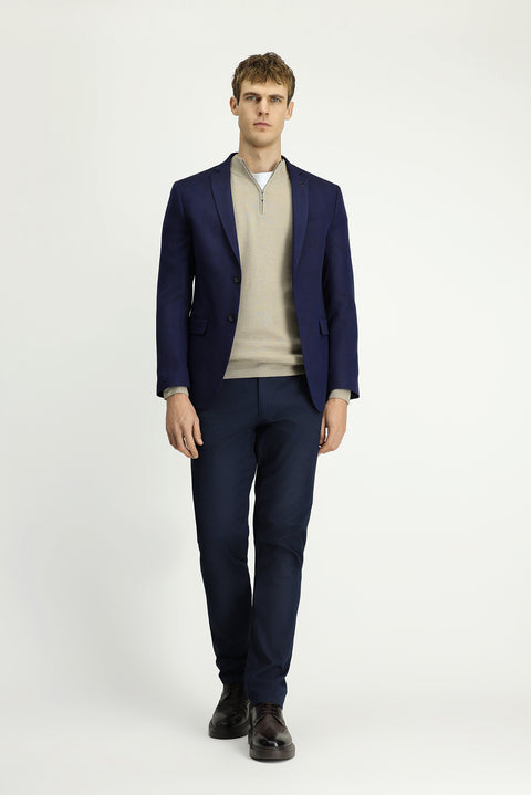 Dark Navy 7 Drop Super Slim Fit Extra Narrow Cut Patterned Blazer Jacket