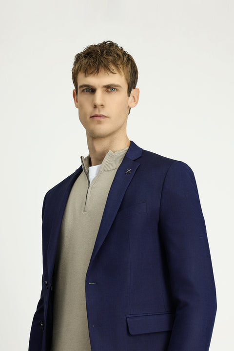 Dark Navy 7 Drop Super Slim Fit Extra Narrow Cut Patterned Blazer Jacket
