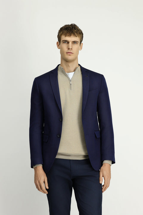Dark Navy 7 Drop Super Slim Fit Extra Narrow Cut Patterned Blazer Jacket